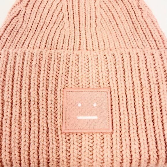 Acne Studios Face Logo Pansy Wool Peach Pink Knit Beanie main image 9